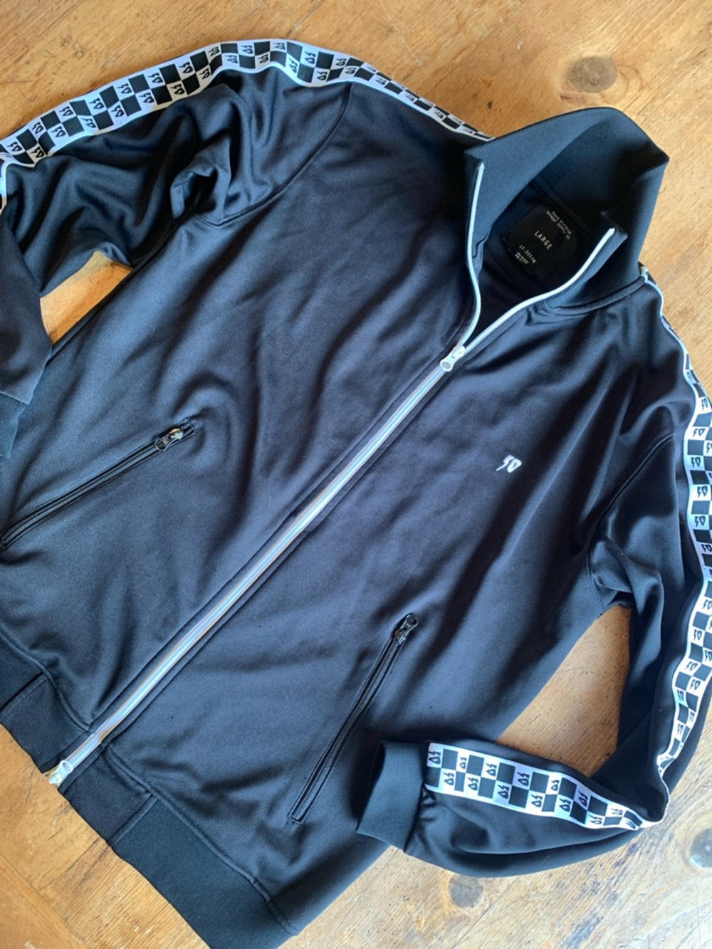 10.Deep Black Track Bomber Jacket with White Accent Tape - Picture 7 of 16
